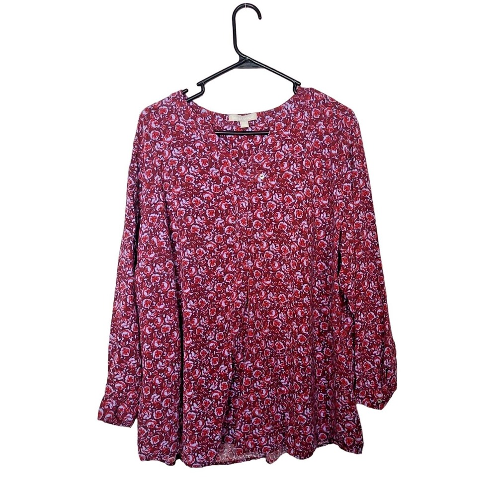 Woman Within Ditsy Floral Print V-Neck Long Sleeve Boho Tunic Top Womans Size 2X